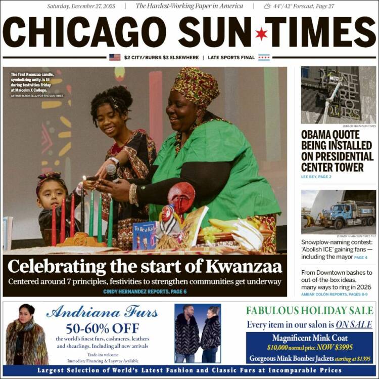 Portada de Chicago Sun-Times (USA)