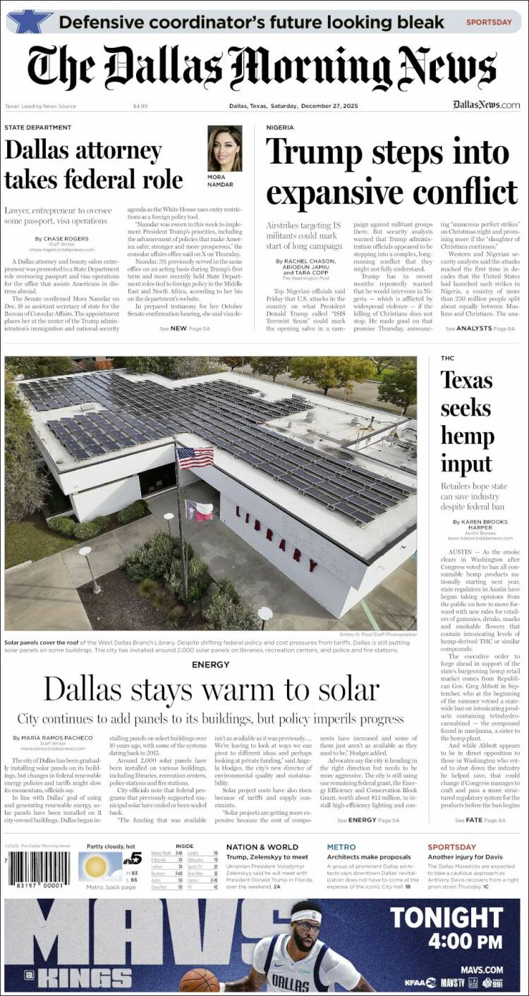 Portada de Dallas Morning News (USA)