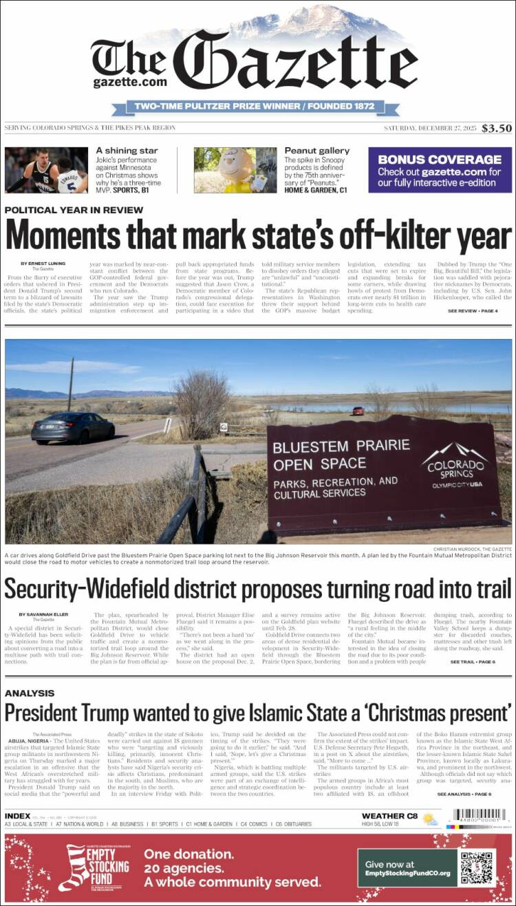 Portada de The Gazette (USA)