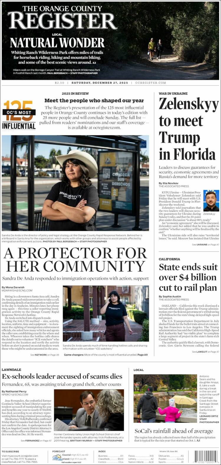 Portada de The Orange County Register (USA)