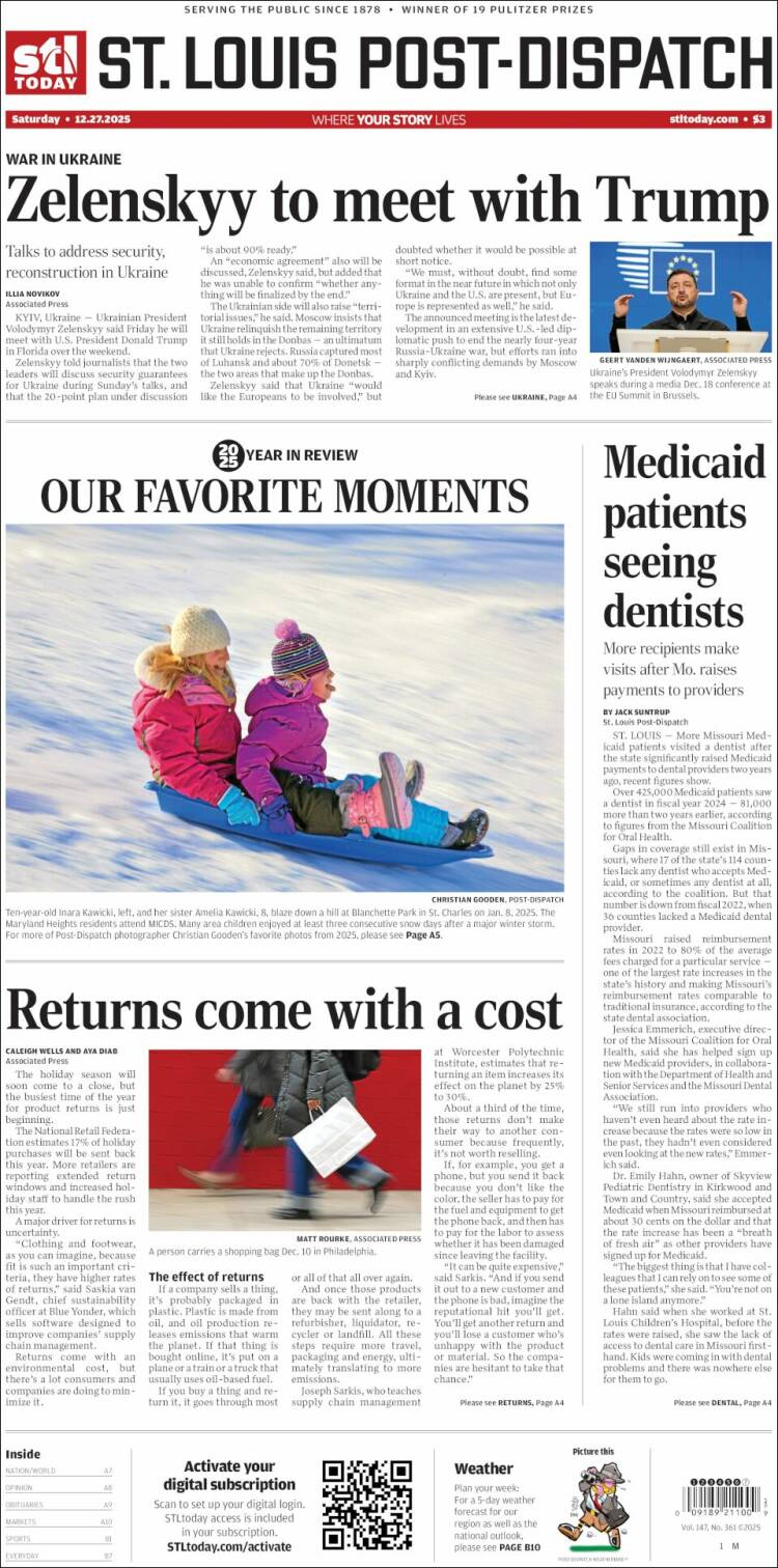 Portada de St. Louis Post-Dispatch (USA)