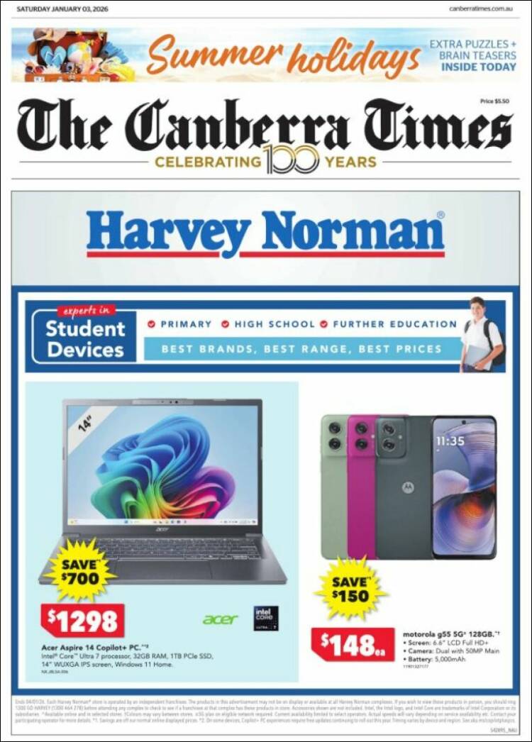 Portada de The Canberra Times (Australia)
