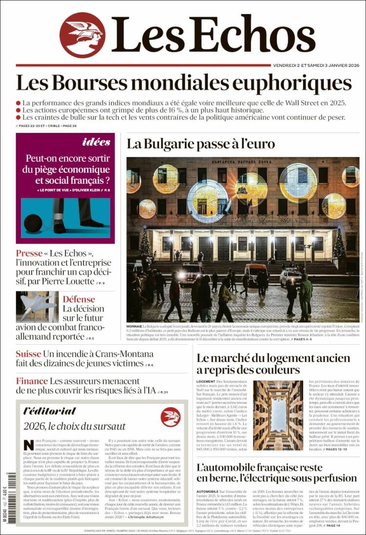 Portada de Les Echos (Francia)
