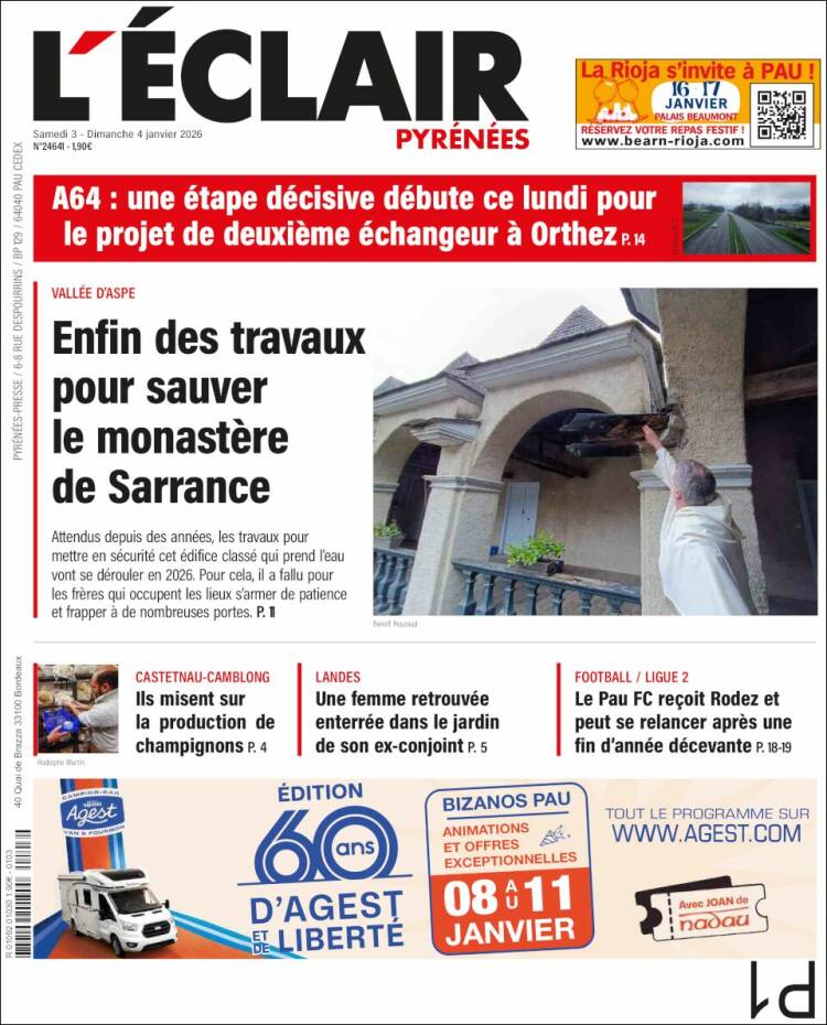 Portada de L'Eclair des Pyrénées (Francia)