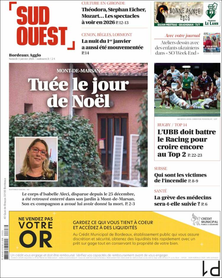 Portada de Sud Ouest (Francia)