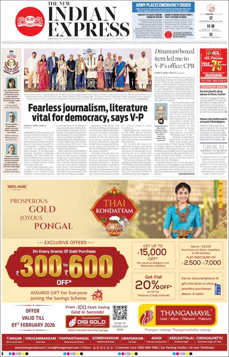 Portada de New Indian Express (India)