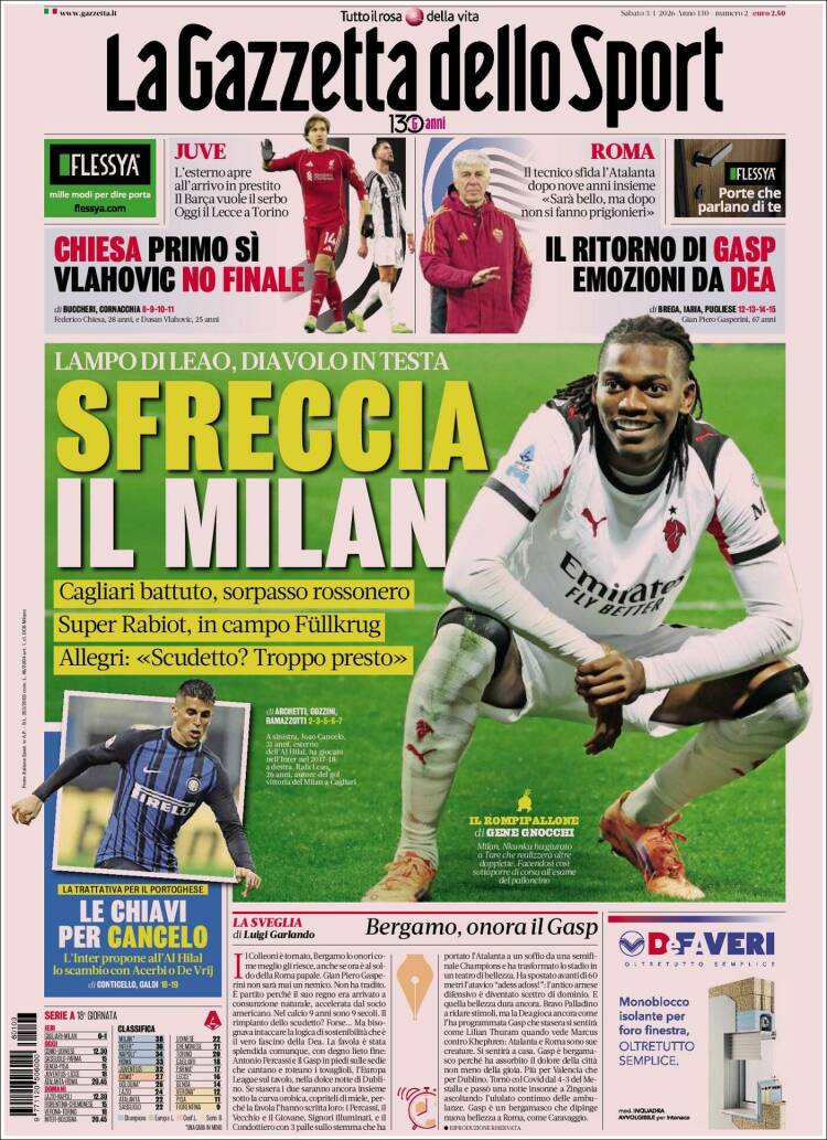 Portada de La Gazzetta dello Sport (Italia)