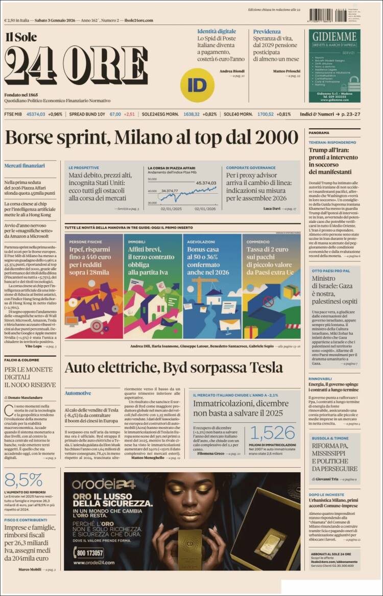 Portada de Il Sole 24 ORE (Italia)