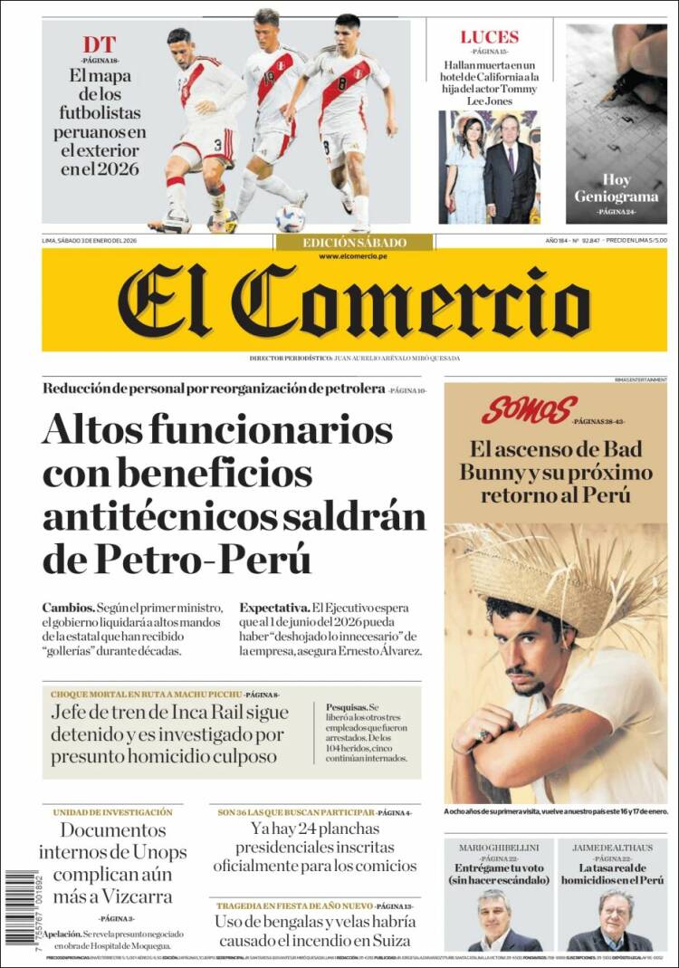 Portada de El Comercio (Per&uacute;)