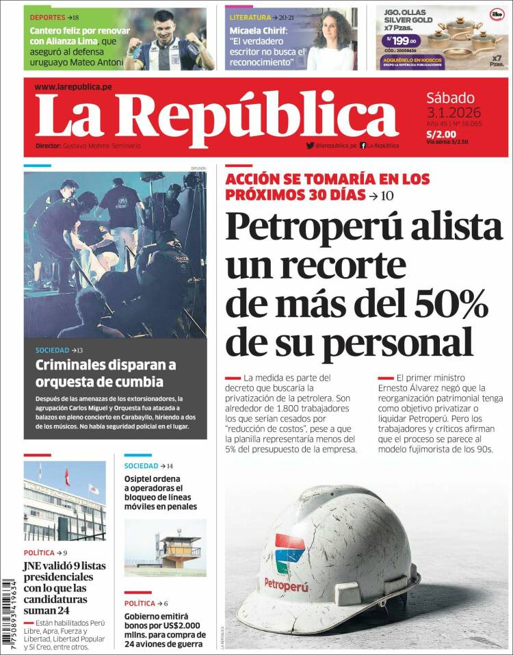 Portada de La Republica (Per&uacute;)