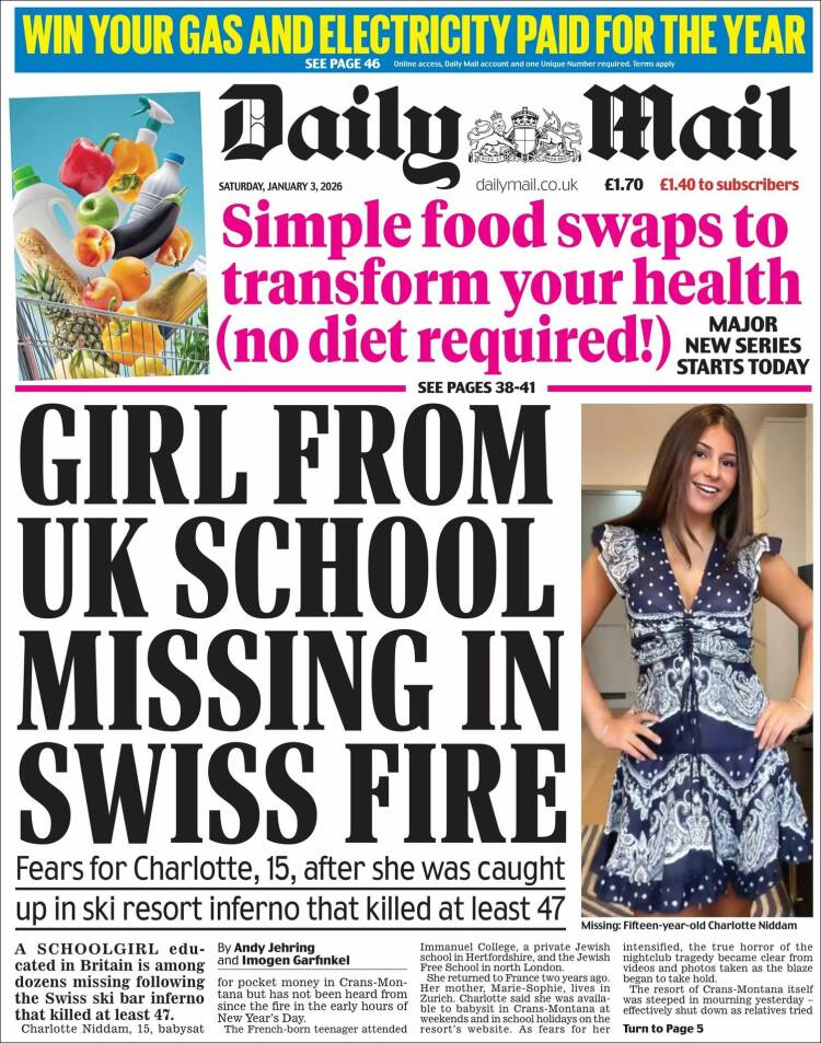 Portada de Daily Mail (Reino Unido)