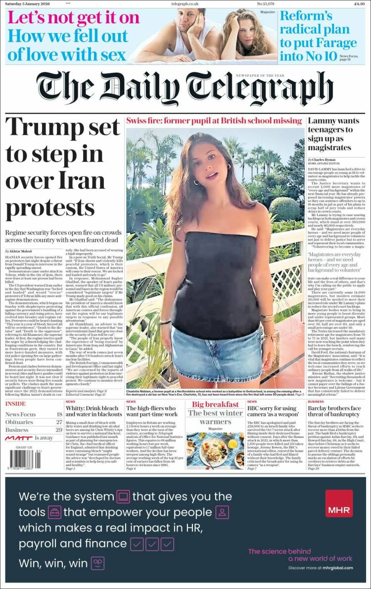 Portada de Daily Telegraph (Reino Unido)