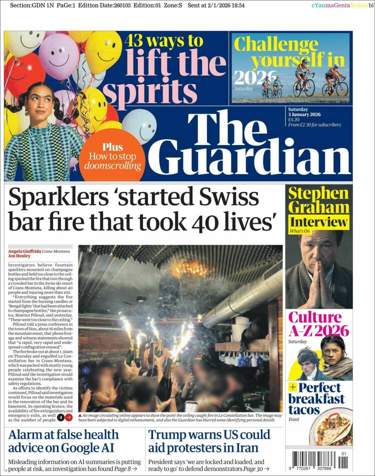 Portada de The Guardian (Reino Unido)