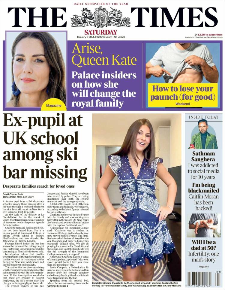 Portada de The Times (Reino Unido)