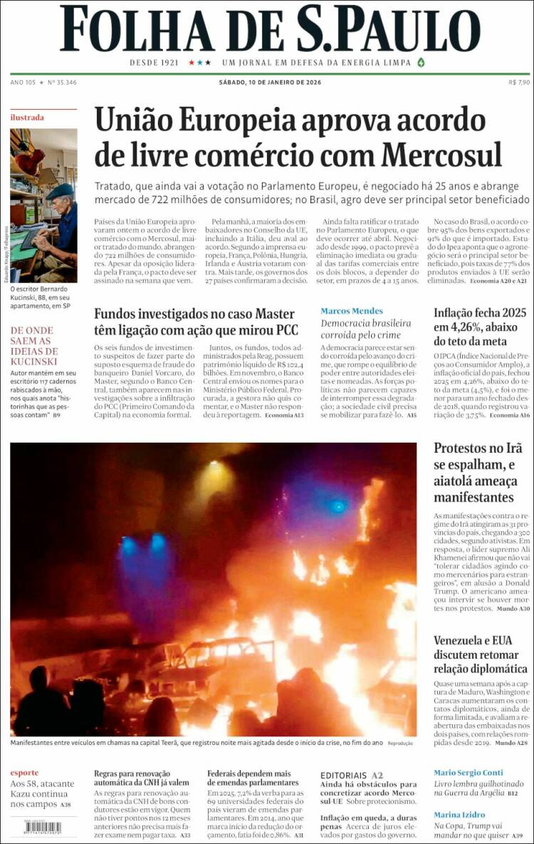 Portada de Folha de São Paulo (Brasil)