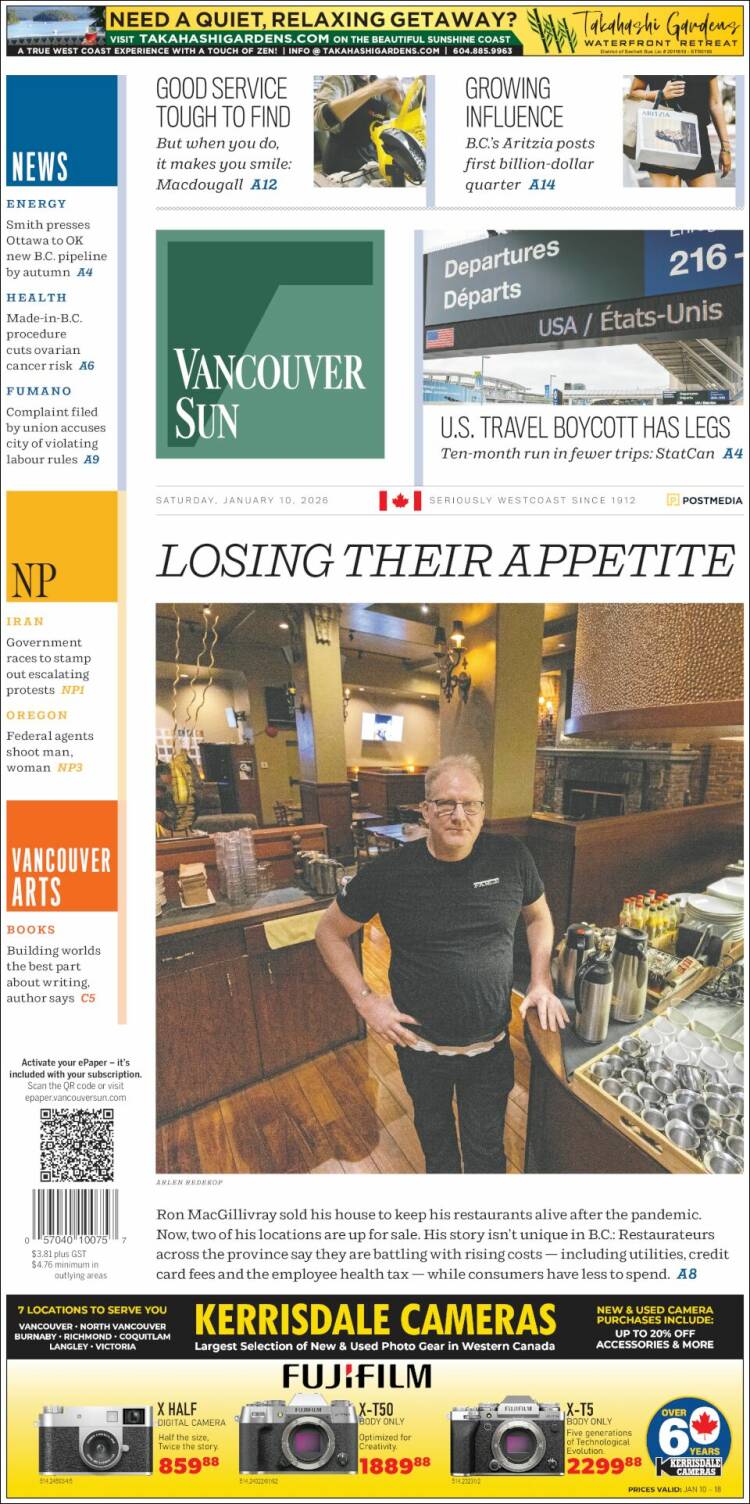 Portada de The Vancouver Sun (Canad&aacute;)