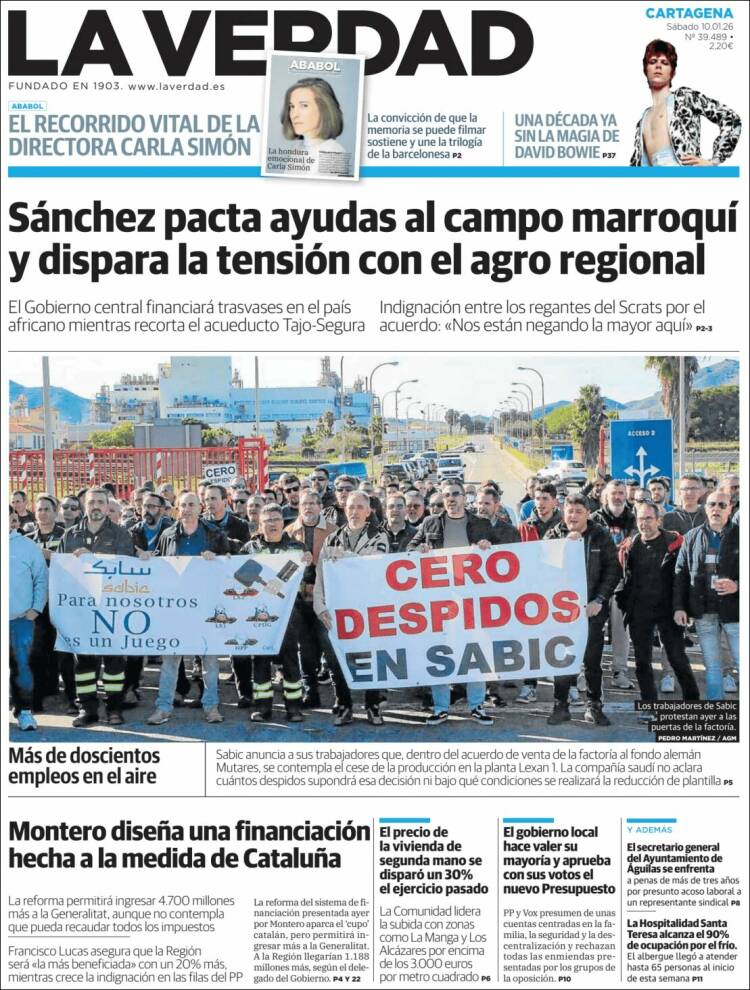 Portada de La Verdad de Cartagena (Espa&ntilde;a)