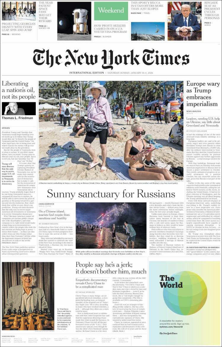 Portada de International New York Times (Europa)