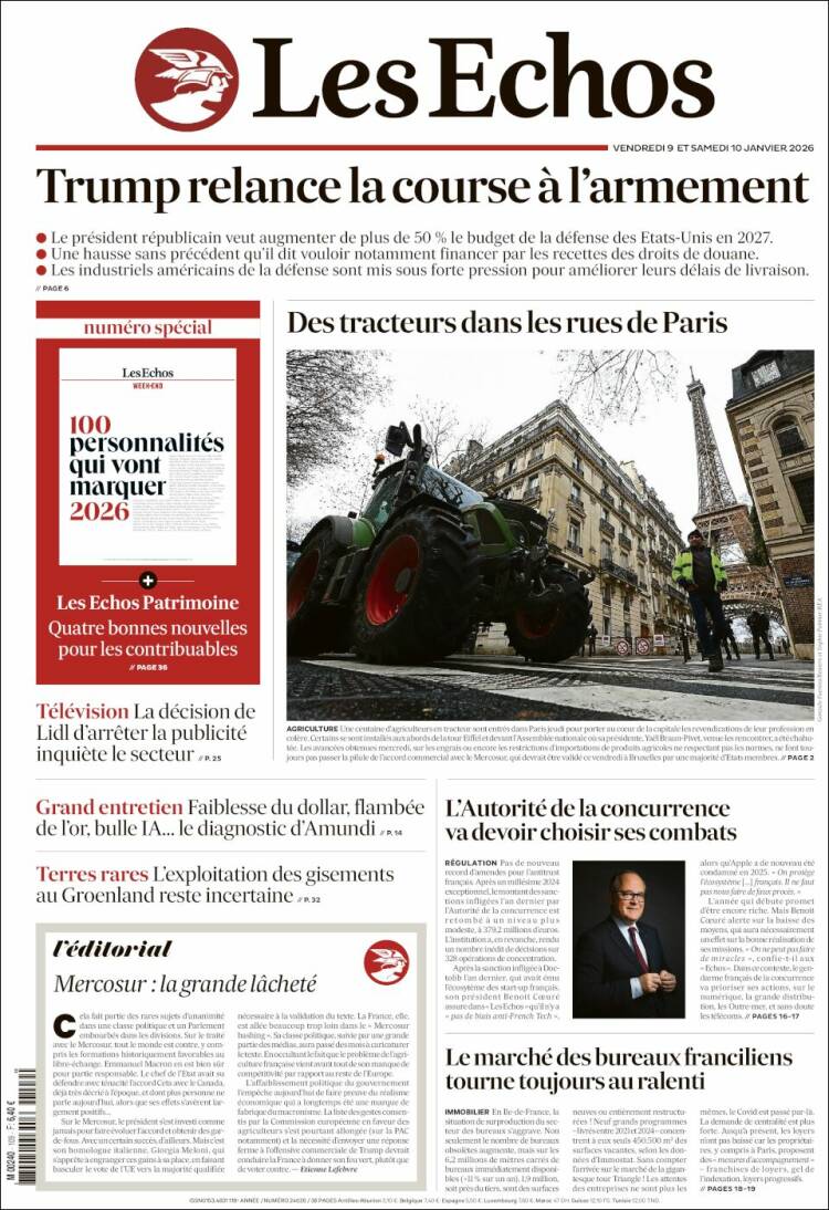 Portada de Les Echos (Francia)
