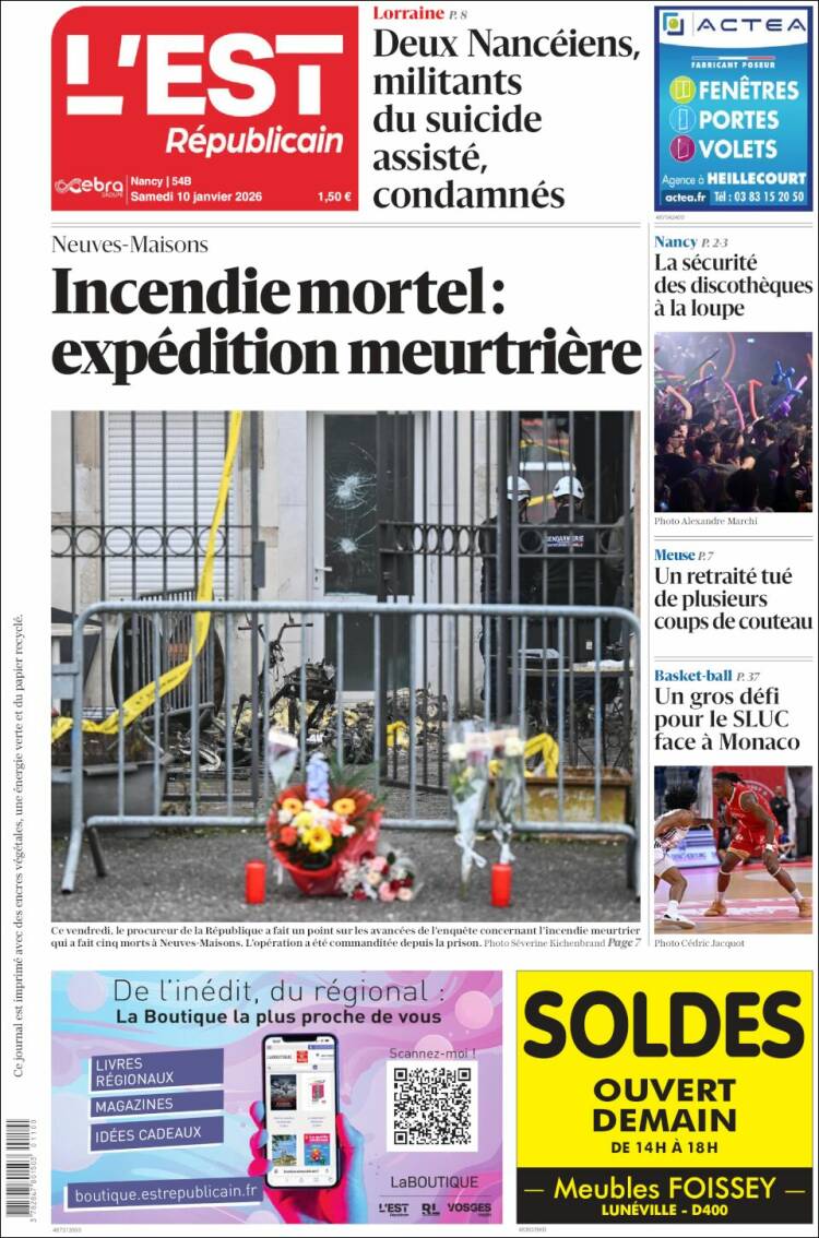 Portada de L'Est Republicain (Francia)