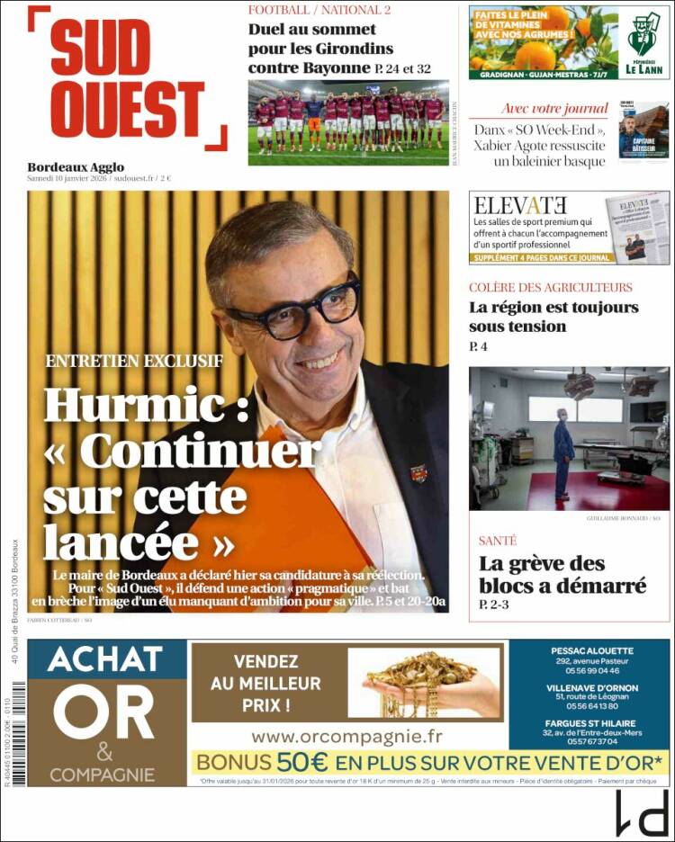 Portada de Sud Ouest (Francia)