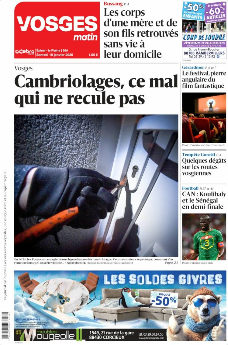 Portada de Vosges Matin (Francia)