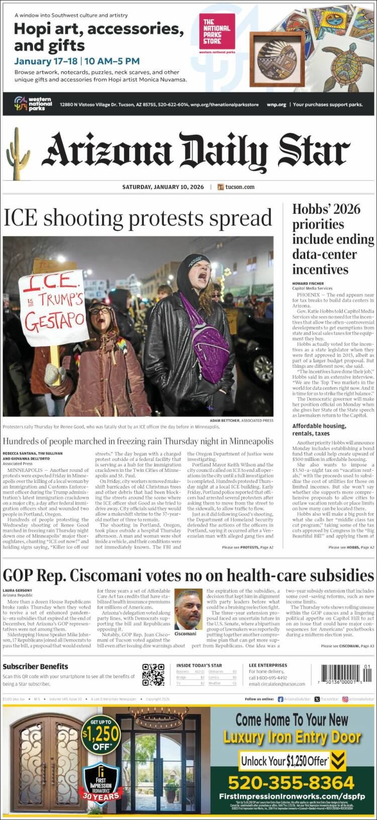 Portada de Arizona Daily Star (USA)