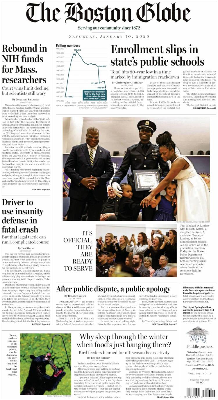 Portada de Boston Globe (USA)