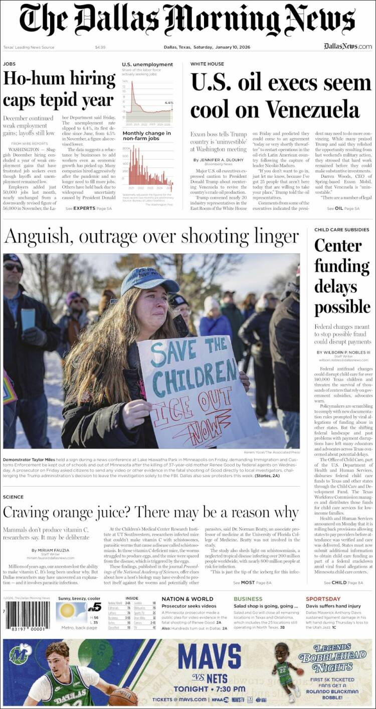 Portada de Dallas Morning News (USA)