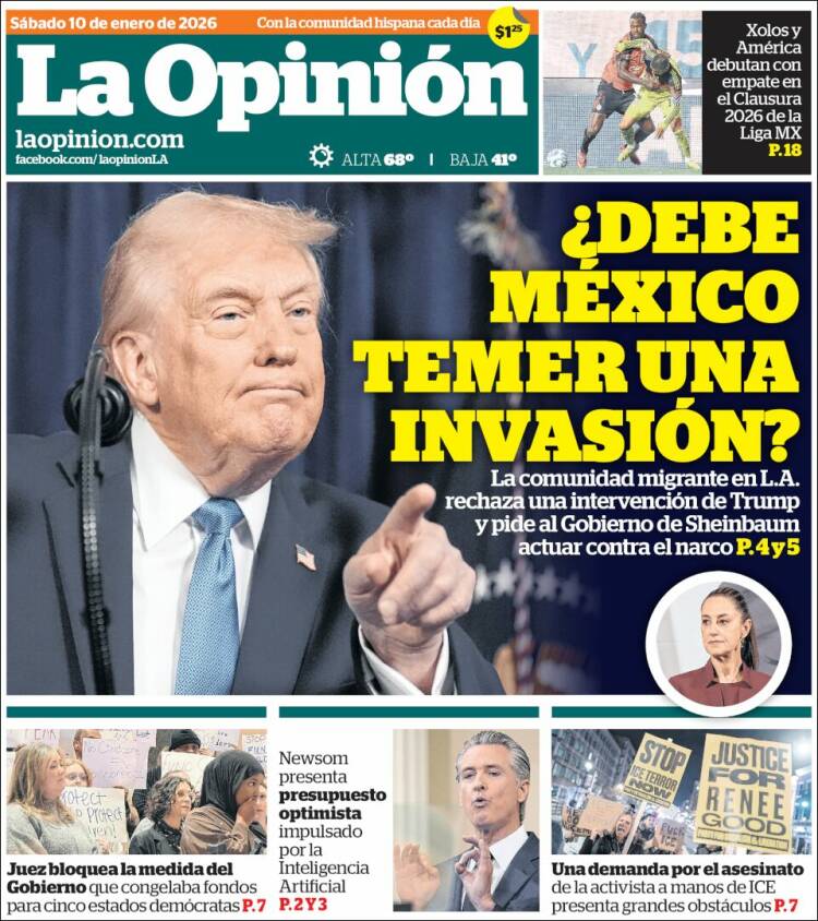 Portada de La Opinión (USA)