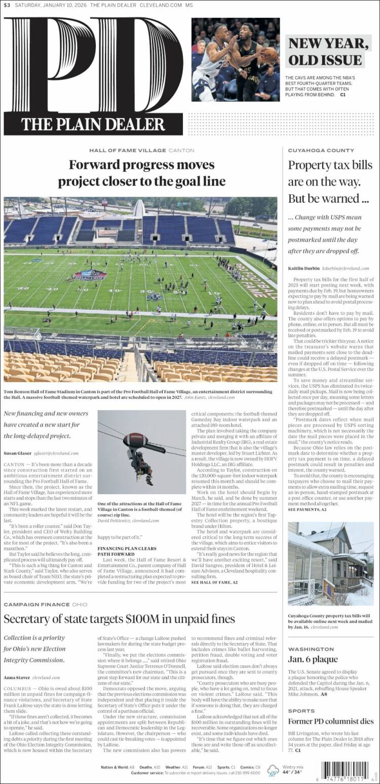 Portada de The Plain Dealer (USA)