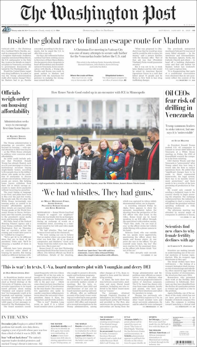 Portada de The Washington Post (USA)