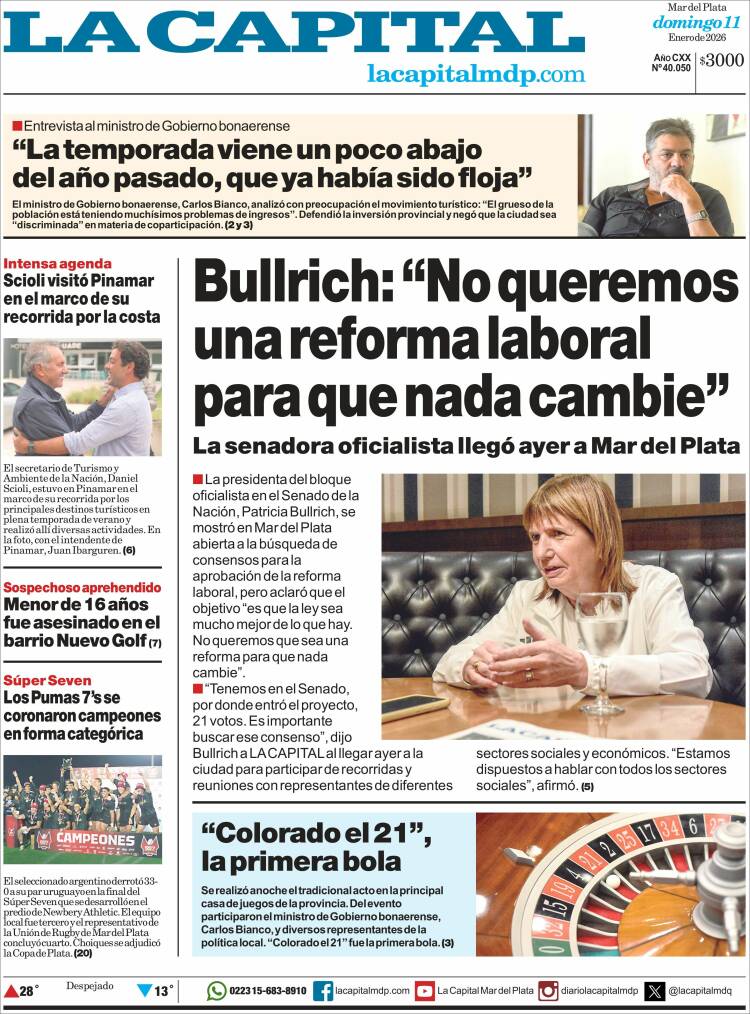 Portada de Diario La Capital - Mar del Plata (Argentina)