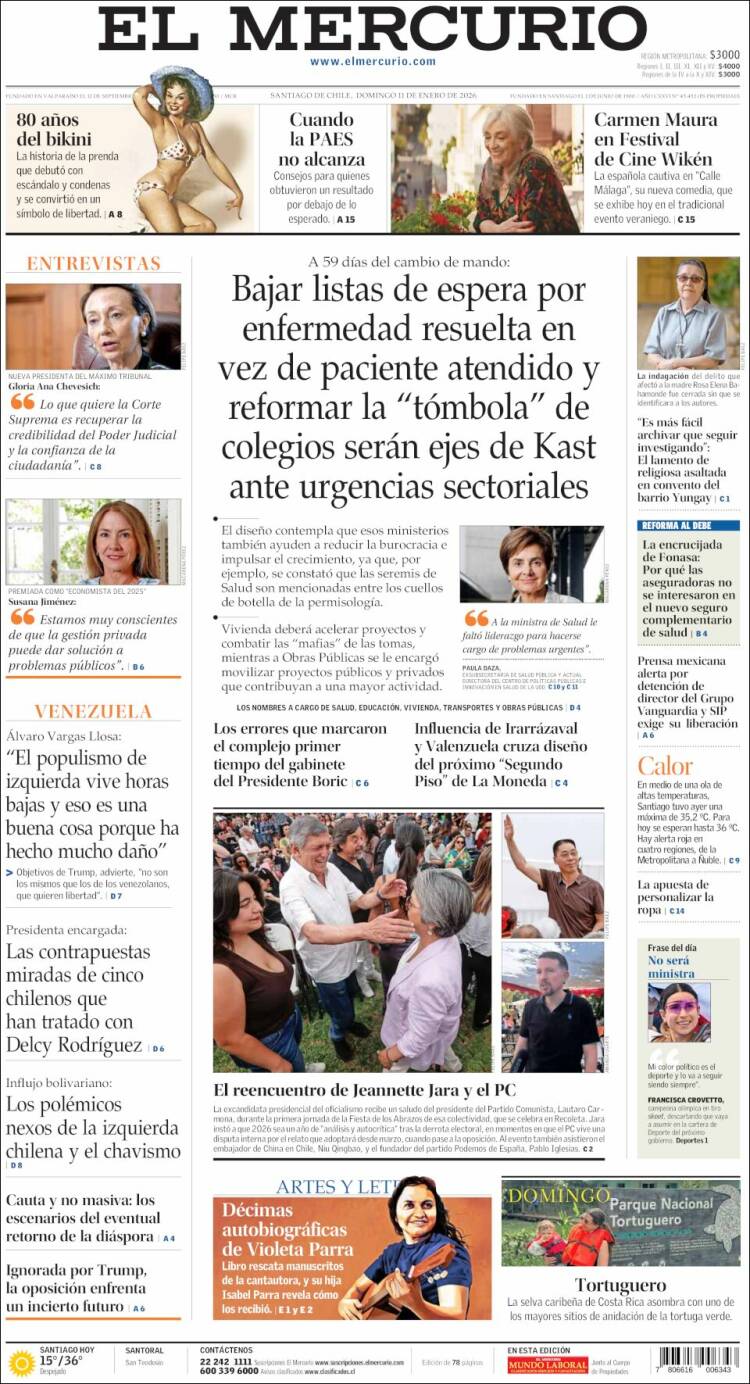 Portada de El Mercurio (Chile)