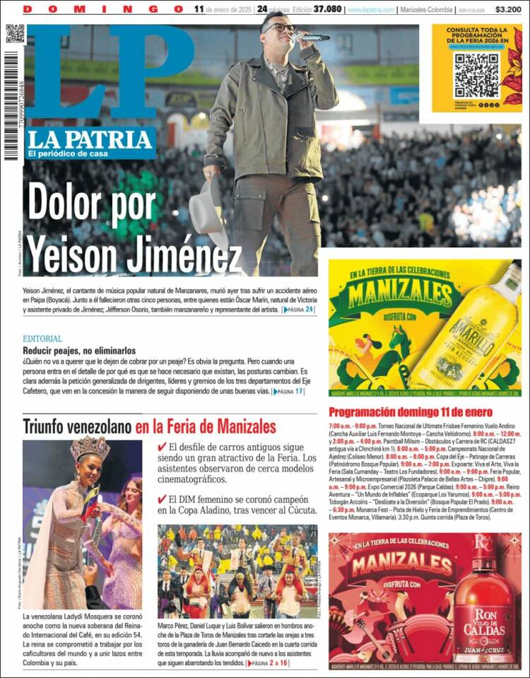 Portada de La Patria (Colombia)