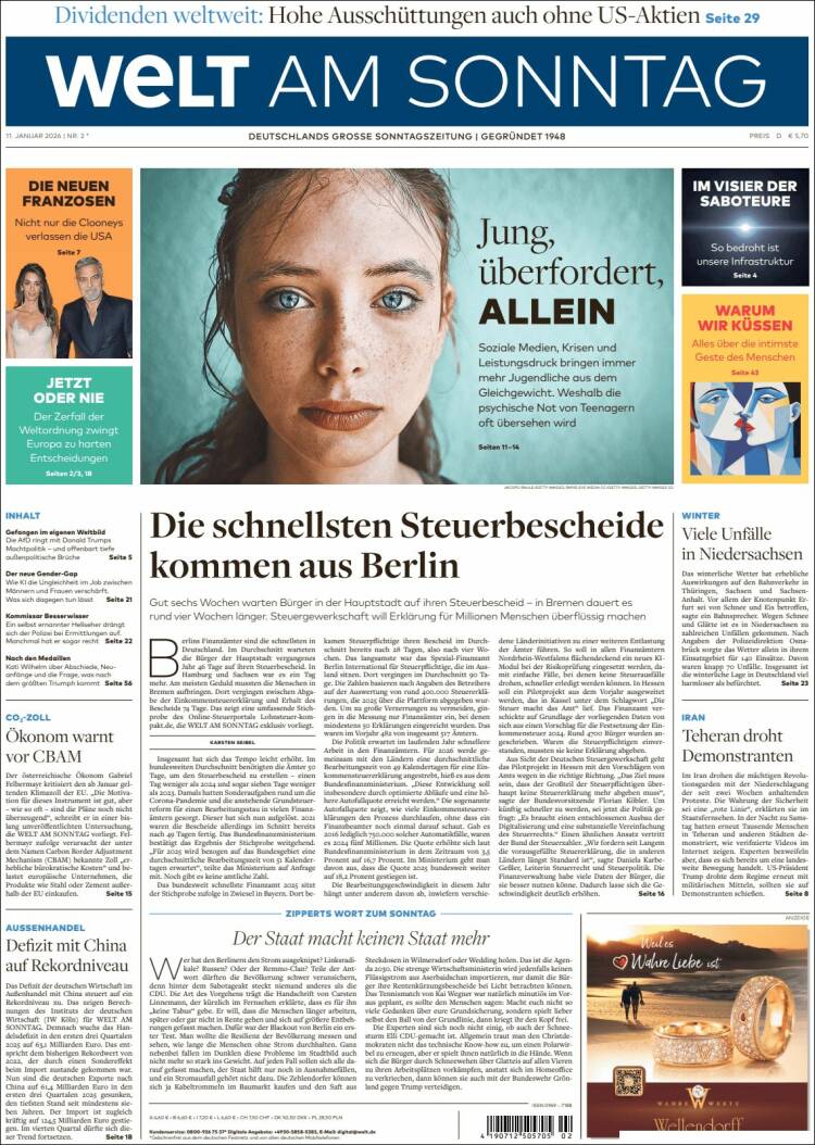 Portada de Die Welt (Alemania)