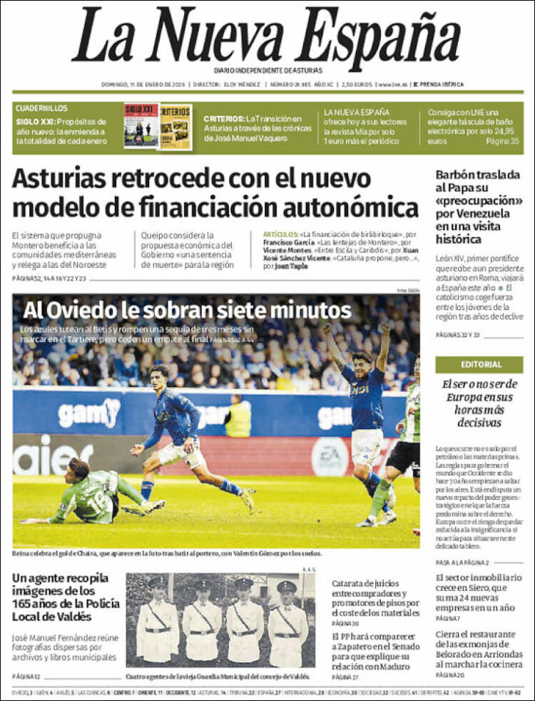 Portada de La Nueva España (Espa&ntilde;a)