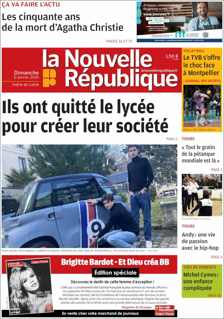 Portada de La Nouvelle Republique (Francia)