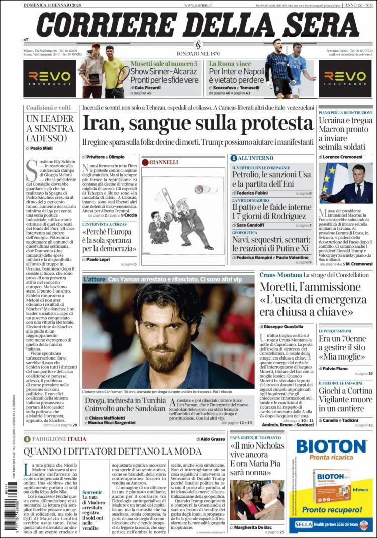 Portada de Corriere della Sera (Italia)