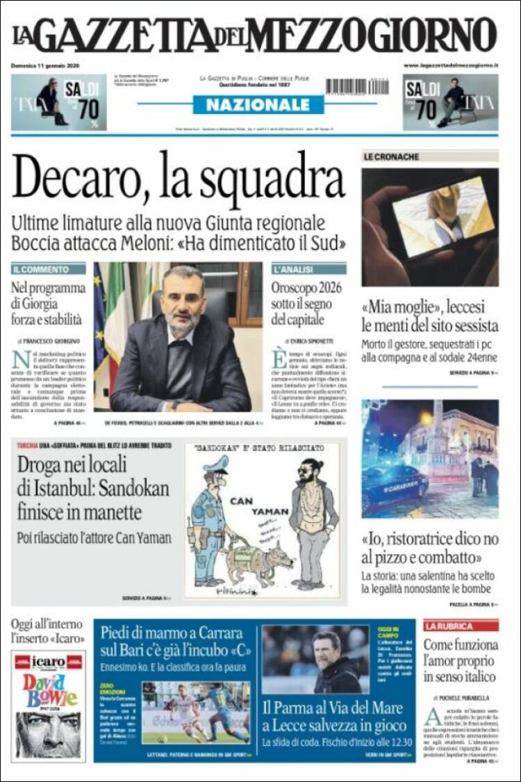 Portada de La Gazzetta del Mezzogiorno (Italia)