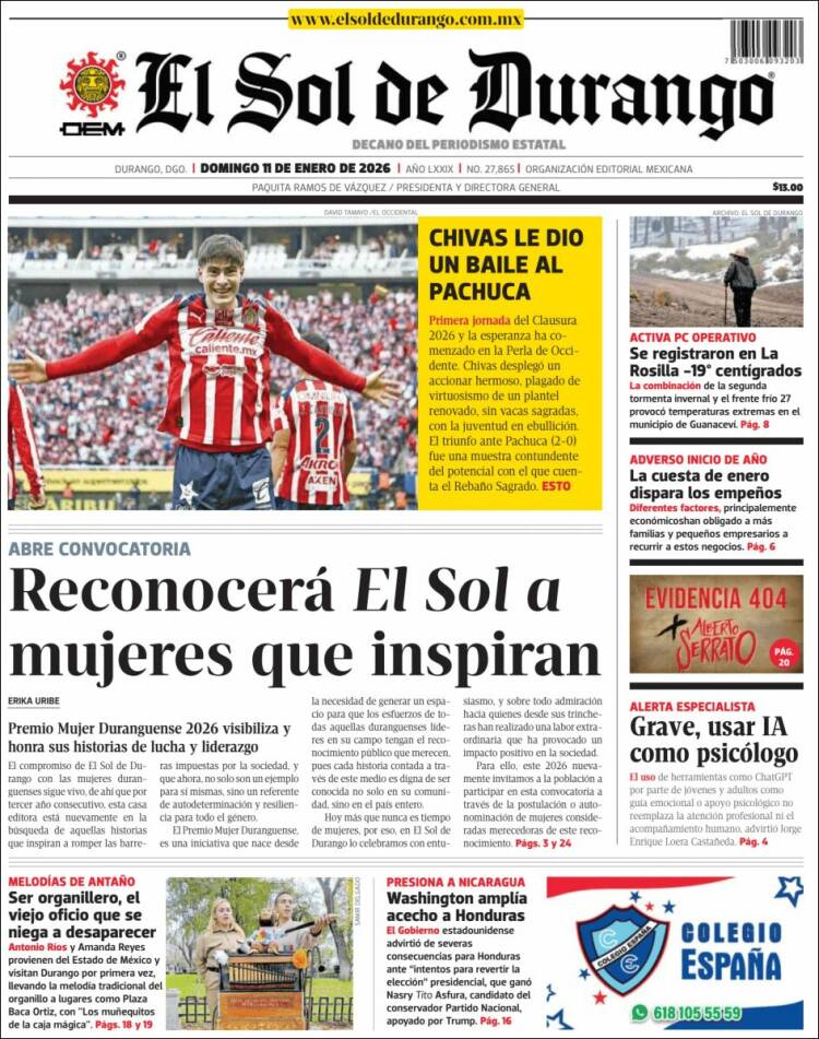 Portada de El Sol de Durango (Mexique)