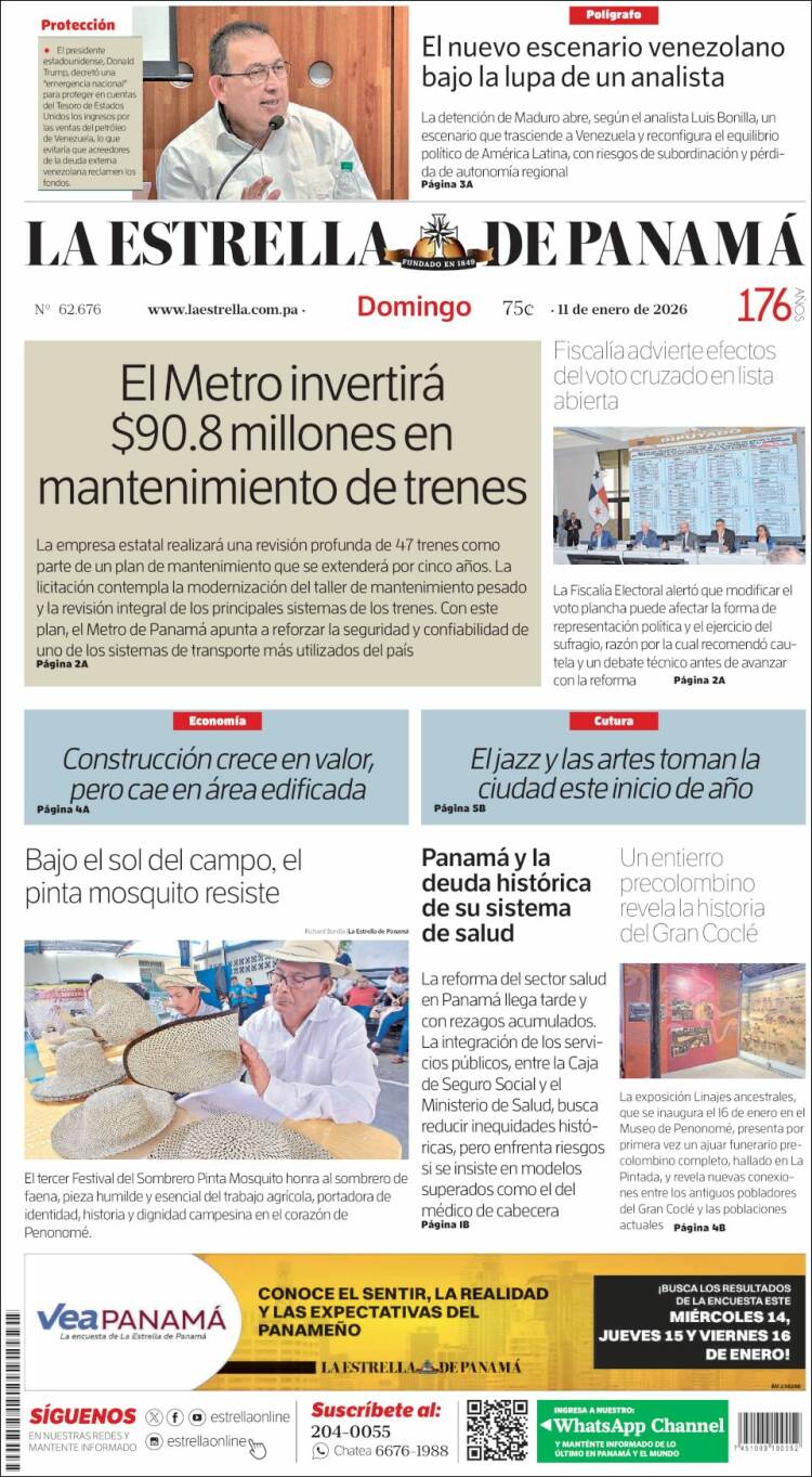 Portada de La Estrella de Panamá (Panam&aacute;)