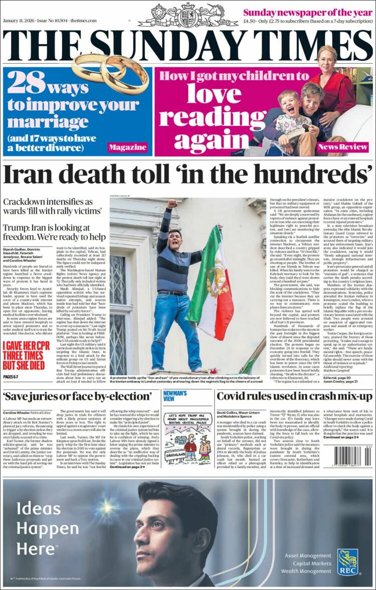Portada de The Times (Reino Unido)