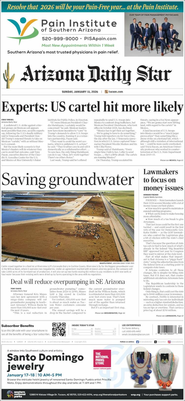 Portada de Arizona Daily Star (USA)