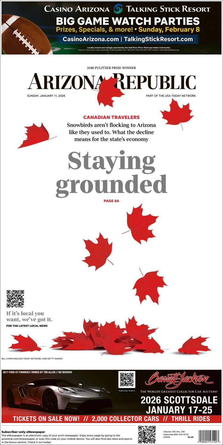 Portada de Arizona Republic News (USA)