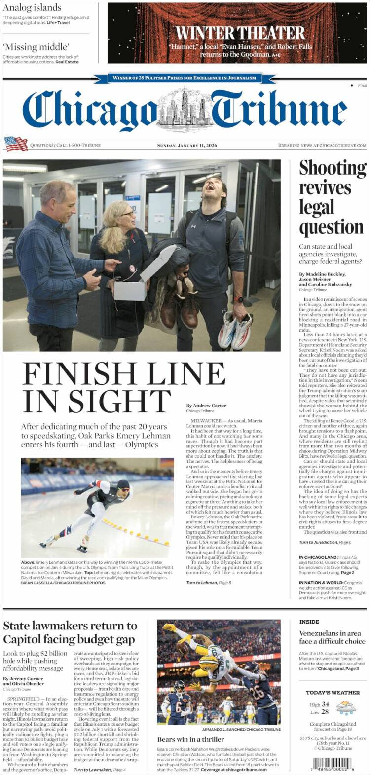 Portada de Chicago Tribune (USA)