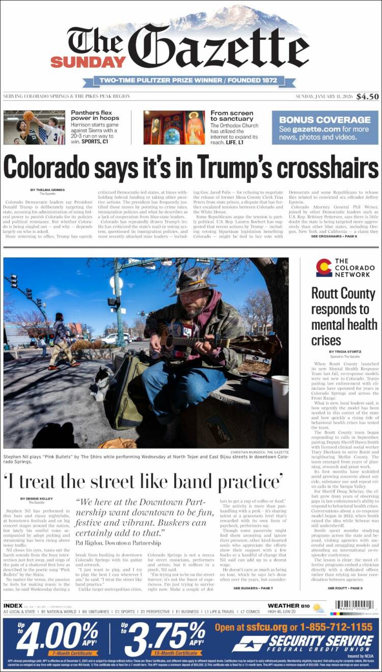 Portada de The Gazette (USA)