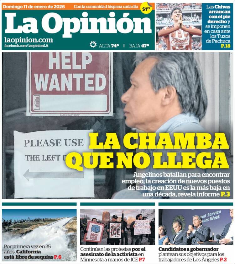 Portada de La Opinión (USA)