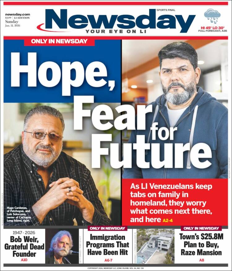 Portada de Newsday (USA)
