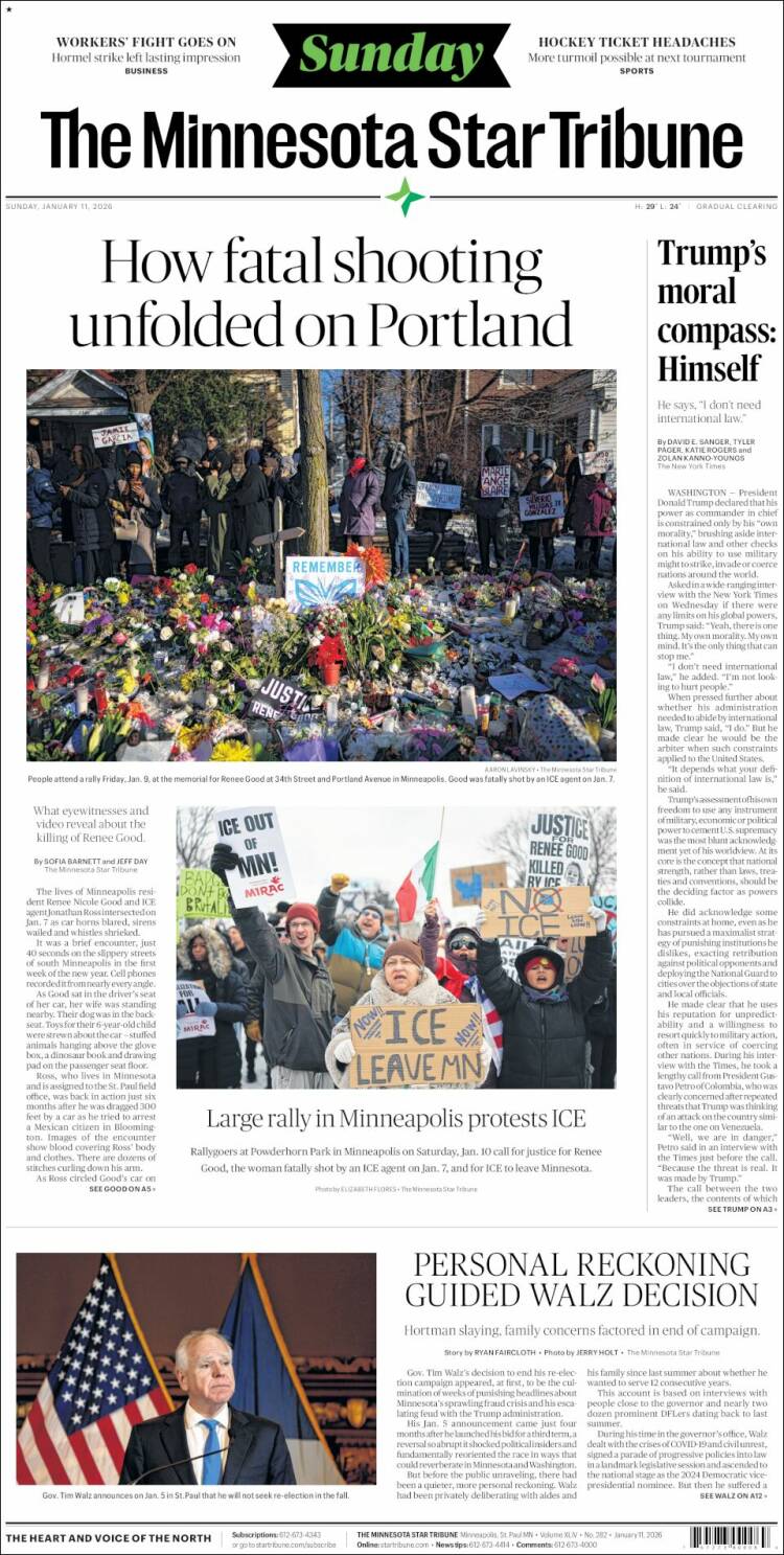 Portada de Star Tribune (USA)